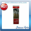 7pcs flat brush set with bag- hog bristle hair with aluminum ferrule and short wood handle